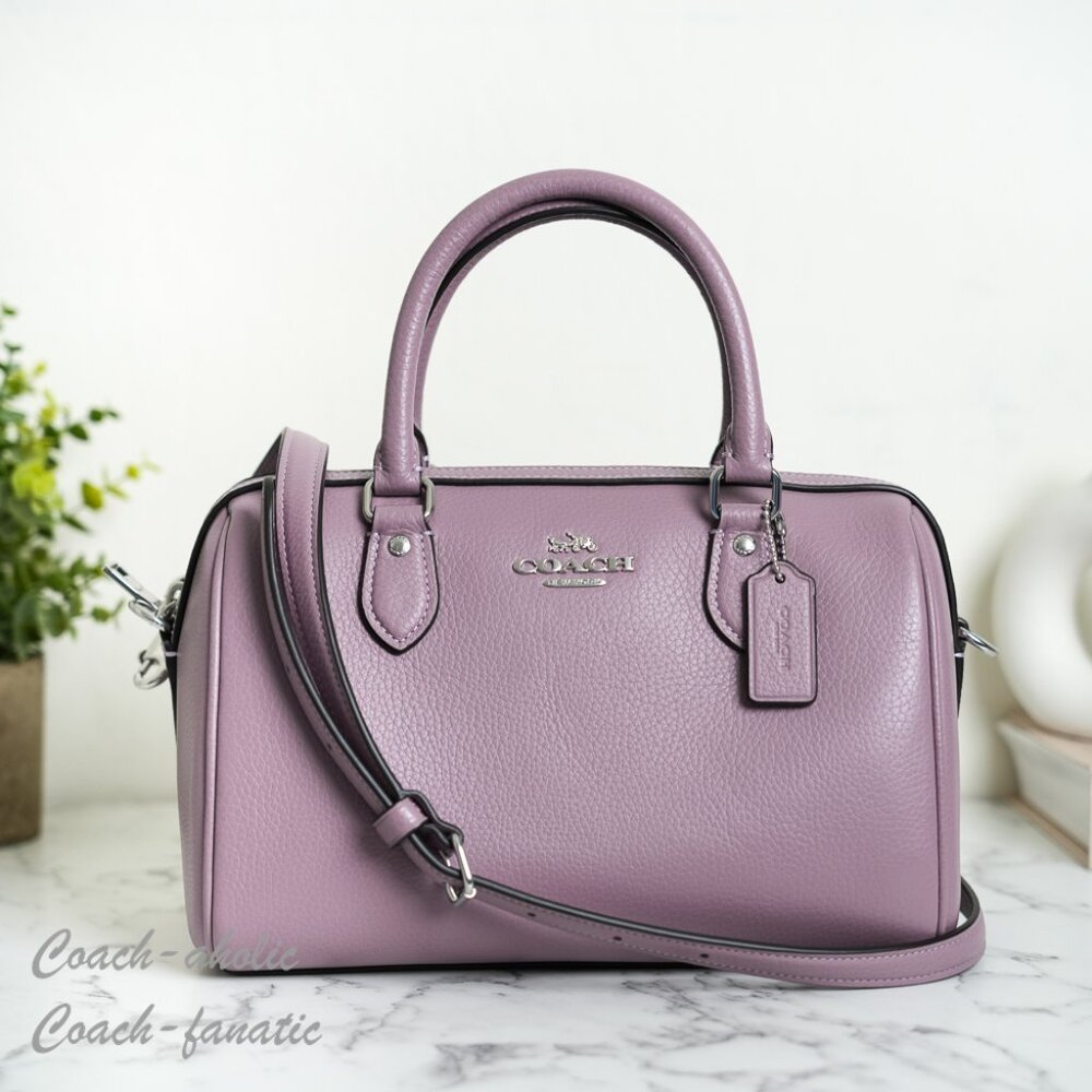 COACH CV962 Rowan Satchel Bag In Refined Pebble Leather Silver/Jasmine NWT